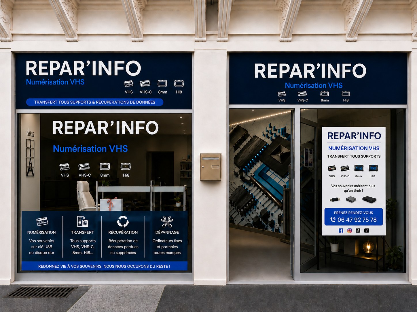 Façade de l’atelier Repar’Info à Saint-Dizier pour la numérisation de VHS et bobines Super 8